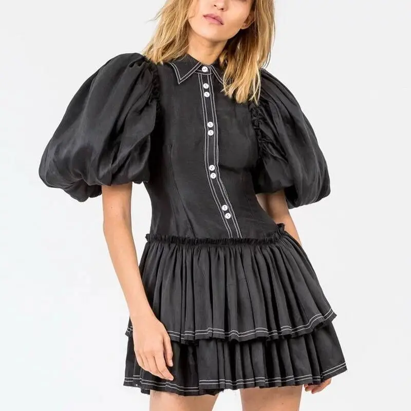 Женское облегающее мини платье с оборками и рукавами фонариками|Женские платья| |