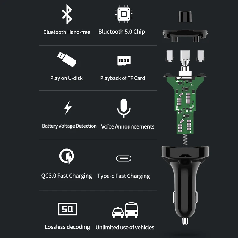 Автомобильный fm-передатчик Bluetooth беспроводной аудио автомобильный комплект Bluetooth Handsfree и двойной USB Автомобильное зарядное устройство Поддержка TF карты и U диск