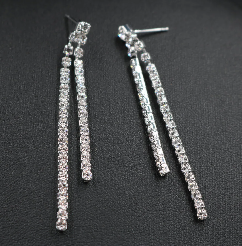 TREAZY Свадебные Длинные серьги с кристаллами сверкающие серебряные Стразы