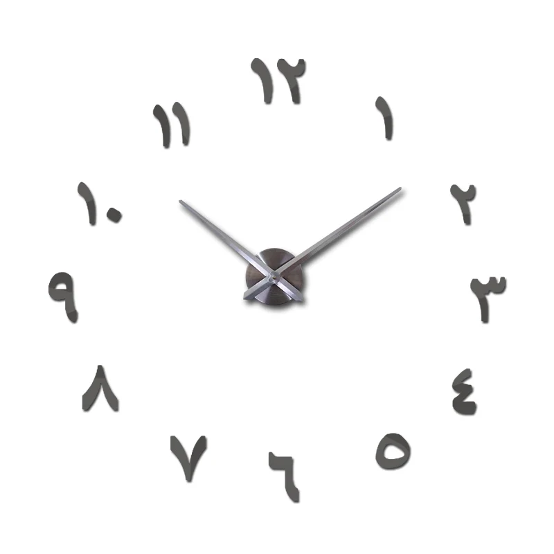 Темно-серый mirror effect Modern style still life diy digital Living room wall stickers home decoration quartz big watch wall clock - Цвет: Темно-серый