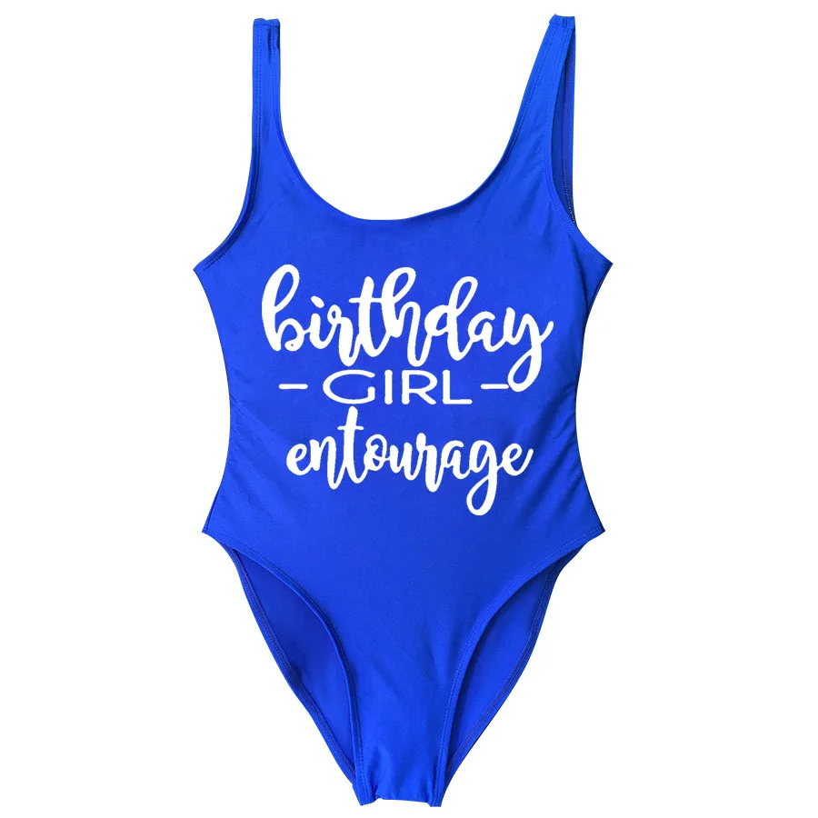 BRITHDAY GIRL ENTOURAGE, женские купальники, Цельный купальник, для дня рождения, вечеринки, бассейна, пляжная одежда, купальный костюм, купальники с открытой спиной - Цвет: Entourage Blue