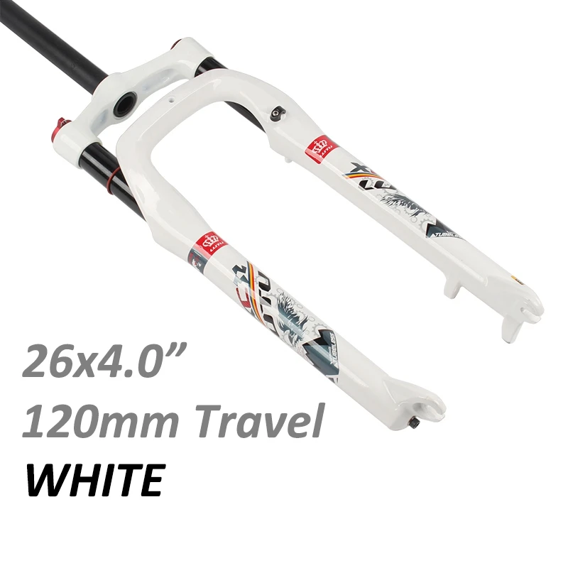White 26x4," передняя вилка из алюминиевого сплава для велосипеда, дисковый тормоз, 120 мм, для путешествий, для снега, MTB, горный велосипед, велосипедная пневматическая подвеска, вилка - Цвет: White