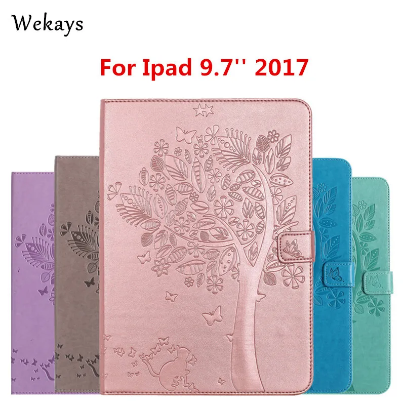 Wekays для iPad 9 7 2017 A1822 A1823 кожаный чехол с рисунком кота и дерева Apple подставкой