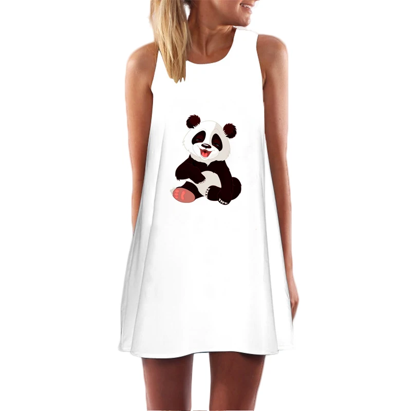 

Женское платье с принтом панды, повседневное белое праздничное пикантное платье с открытыми плечами, летние пляжные платья, 2018