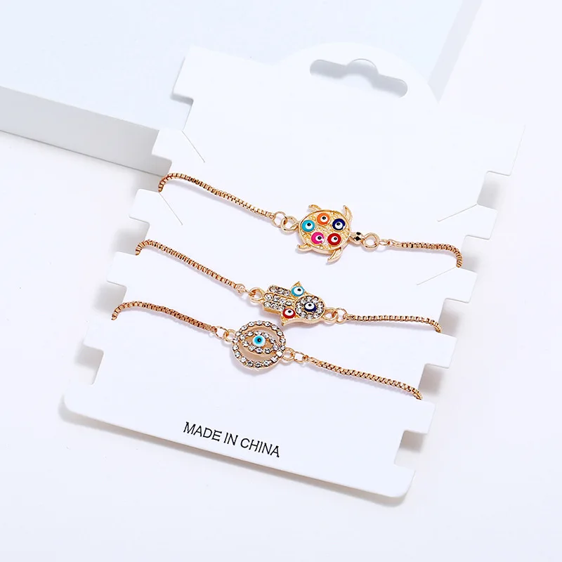 

New Fashion Colorful Enameling Hamsa Hand Adjustable Statement Bracelet Sets for Women Girls Fashion Blue Eye-shaped Jewelry