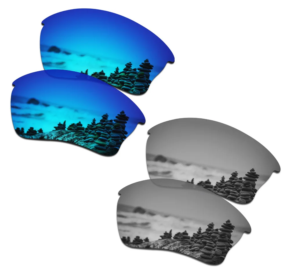 

SmartVLT 2 Pairs Polarized Sunglasses Replacement Lenses for Oakley Half Jacket XLJ Ice Blue and Silver Titanium