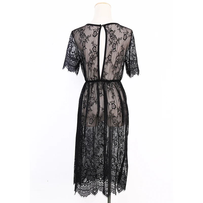 ГОРЯЧЕЕ Сексуальное Летнее Платье Для Женщин С Прозрачными Черными Цветочными Кружевами, Женское Платье Миди Для Свадьбы, Пляжа С Открытой Спиной И Фатином.