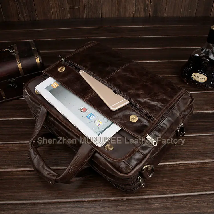 Fashion men briefcase Genuine leather Briefcase Men Leather business bag  portfolio office bag brief case Tote laptop bag 15.6
