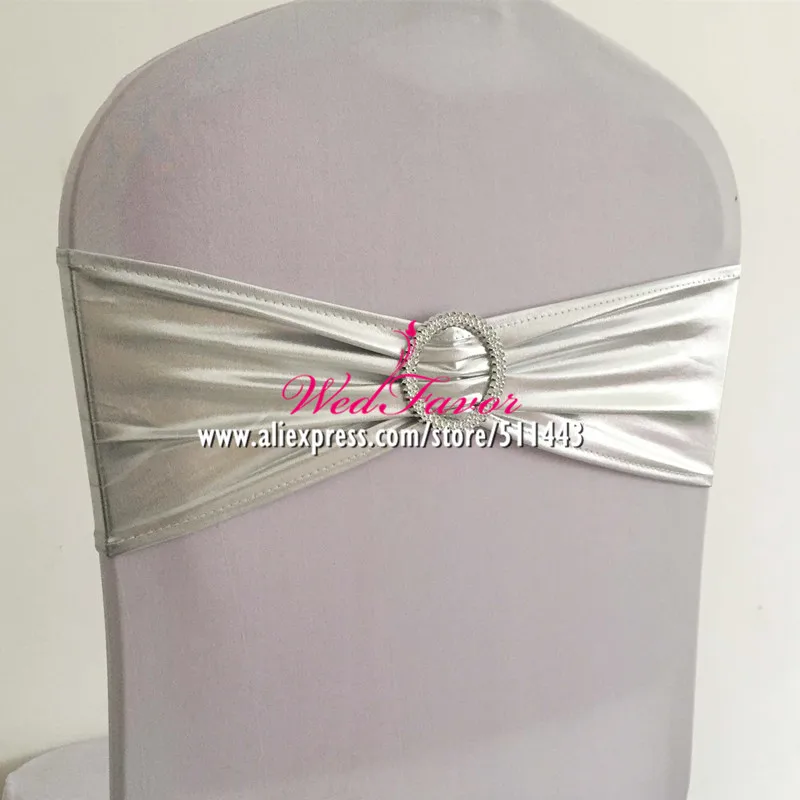 Silver 50 шт. металлический, золотой, серебряный, лайкра, спандекс, растягивающийся пояс для стула, с круглой пряжкой, для свадебного торжества, отеля, вечерние, украшения - Цвет: Silver