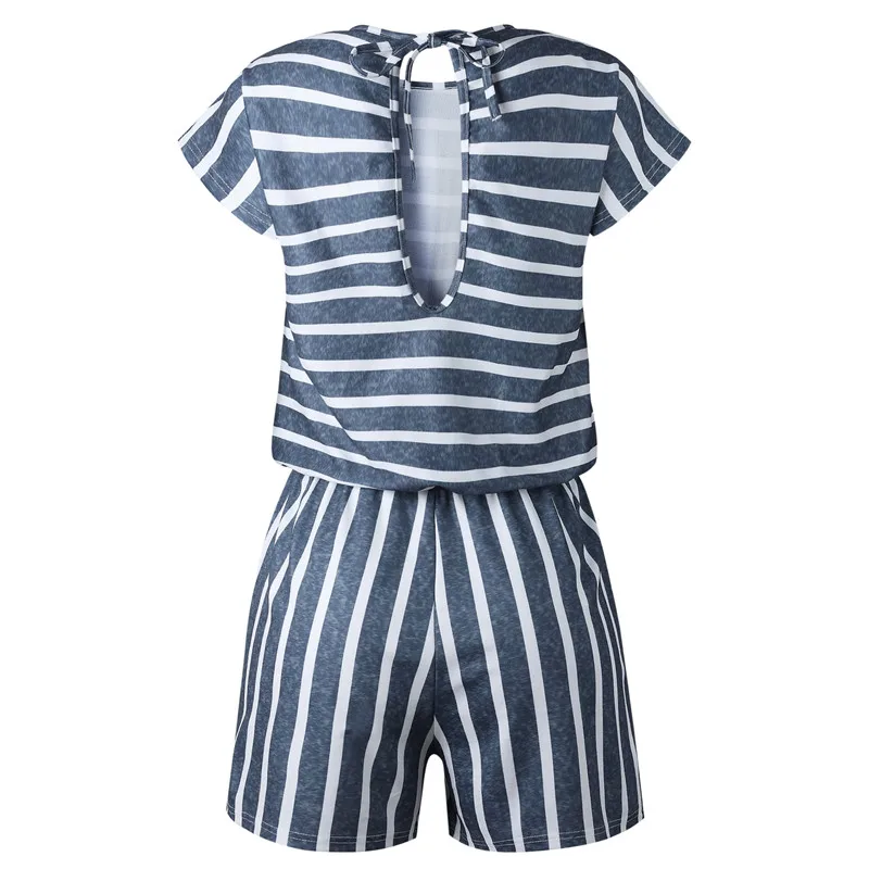 Пикантные полосатый комбинезон лето Playsuit свободные с коротким рукавом пляжный комбинезоны для девочек кружево до Галстуки элегантный женщин