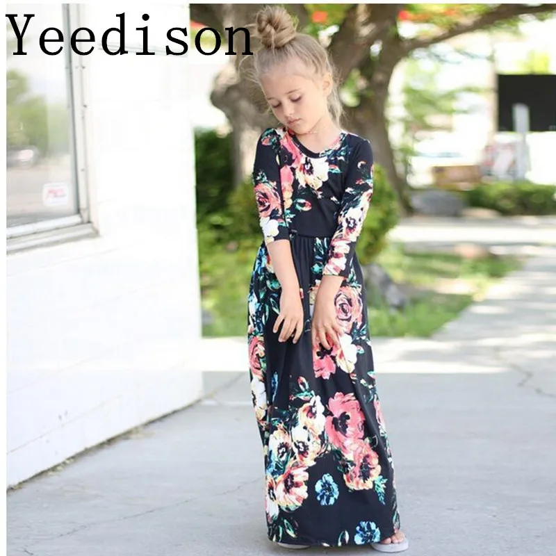 2018 girls dress spring and summer cute baby girl flower short-sleeved children's casual beach wear Maxi suit 2-10T | Детская одежда