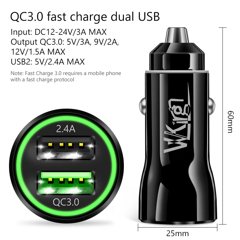 Автомобильное зарядное устройство VVKing Quick Charge 3 0 2 USB для Samsung Xiaomi iPhone Huawei P30 Pro QC3.0