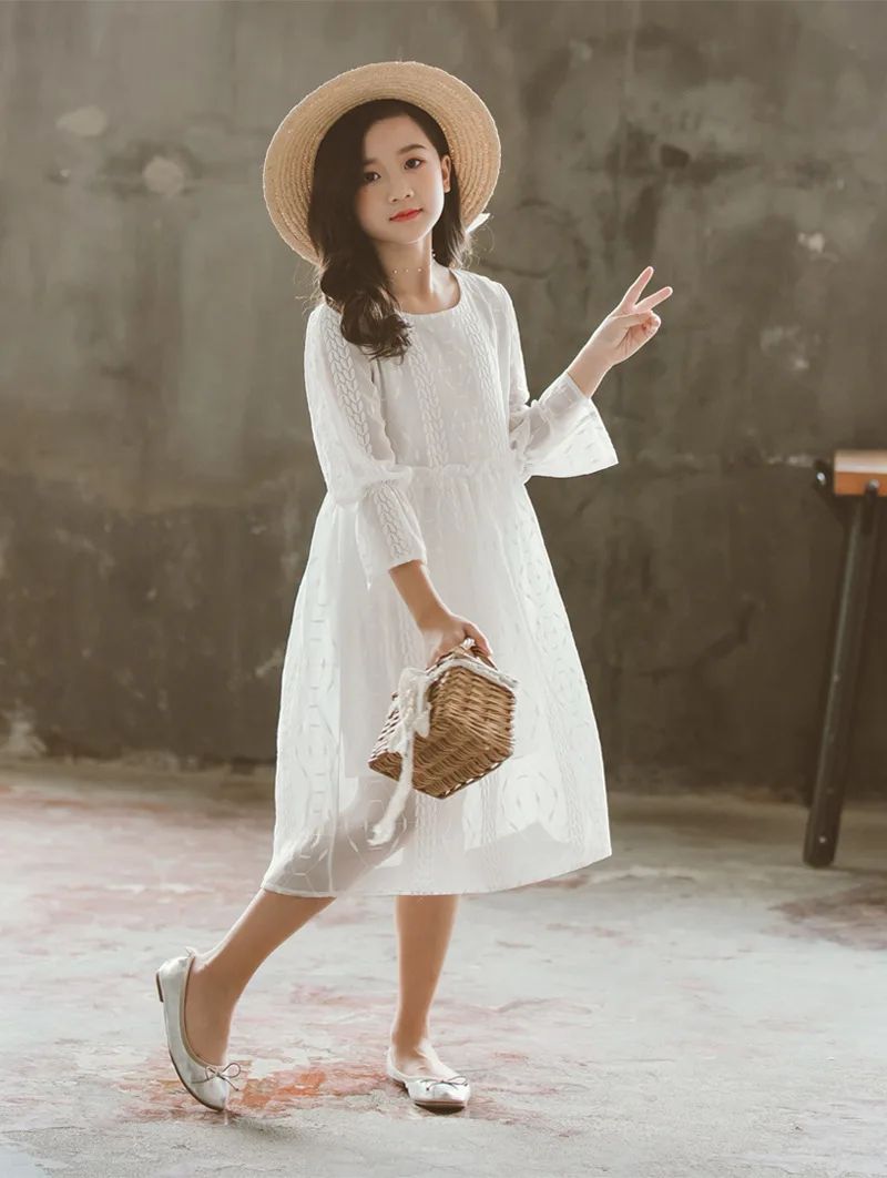 Girls Dress Autumn New Children Princess Dress White Long Sleeve Embroidered Fairy Kids Cute Dress Children Clothes#5307