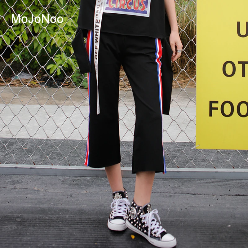 Mojonoo летние укороченные Длина Дамские шаровары Для женщин эластичная талия