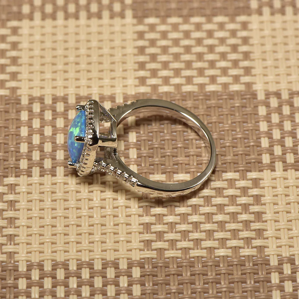 Кольцо из серебра 925 пробы с белым кристаллом и голубым опалом|ring size|ring size 5crystal ring |