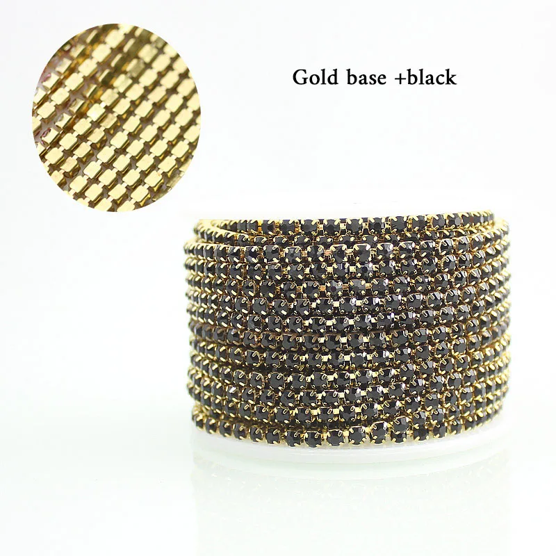 Gold base black SS6 2 мм 10 ярдов/рулон Золотая основа или Серебряная основа новые предложения Хрустальные Стразы DIY Аксессуары Закрытые Стразы цепочка - Цвет: Gold base black