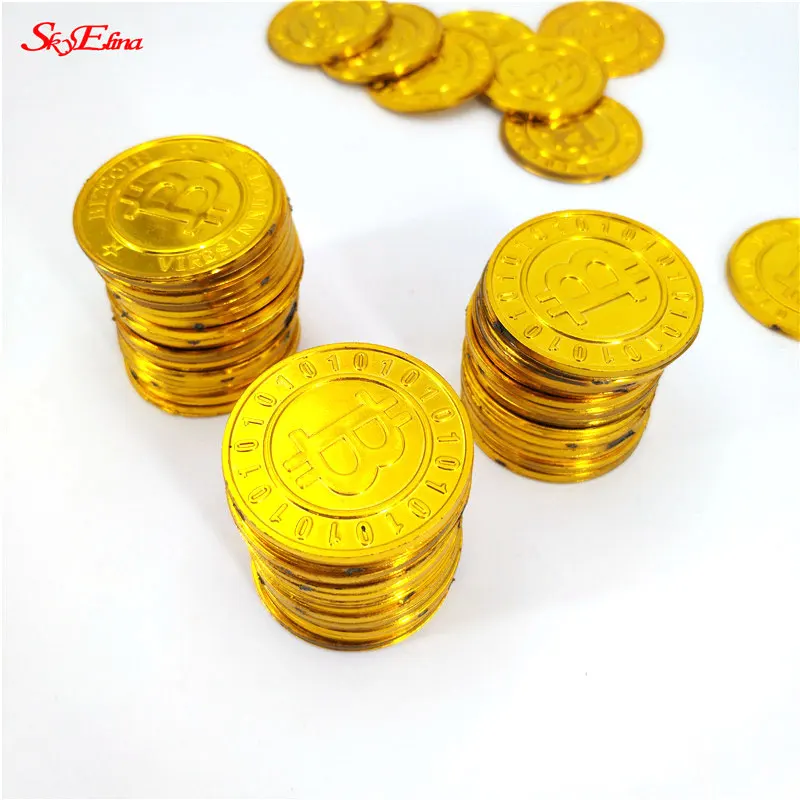 50/100 шт пластиковые позолоченные физические биткоины Бит монета физический