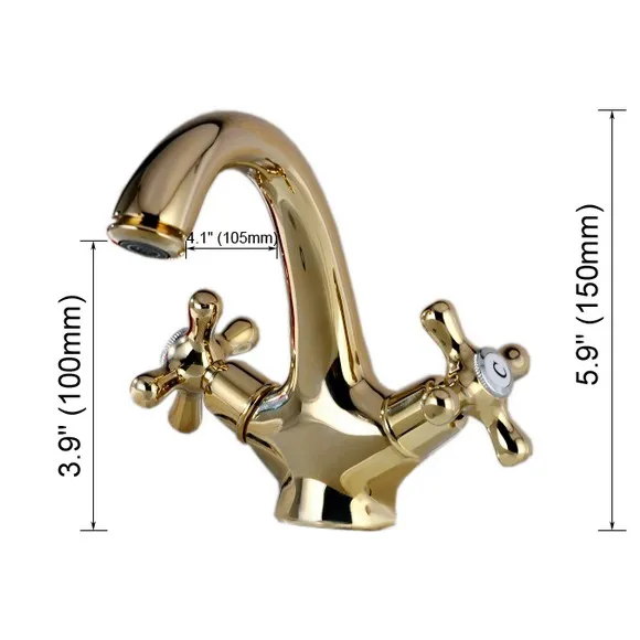 

Luxury Golden Brass Single Hole Dual Cross Handle Bathroom Basin Hot & Cold Faucet Mixer Tap Cgf006
