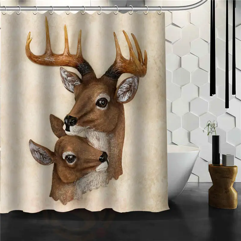

Custom deer shower curtain Shower Curtains Bathroom Mildewproof Polyester Curtains Waterproof Fabric with Hooks