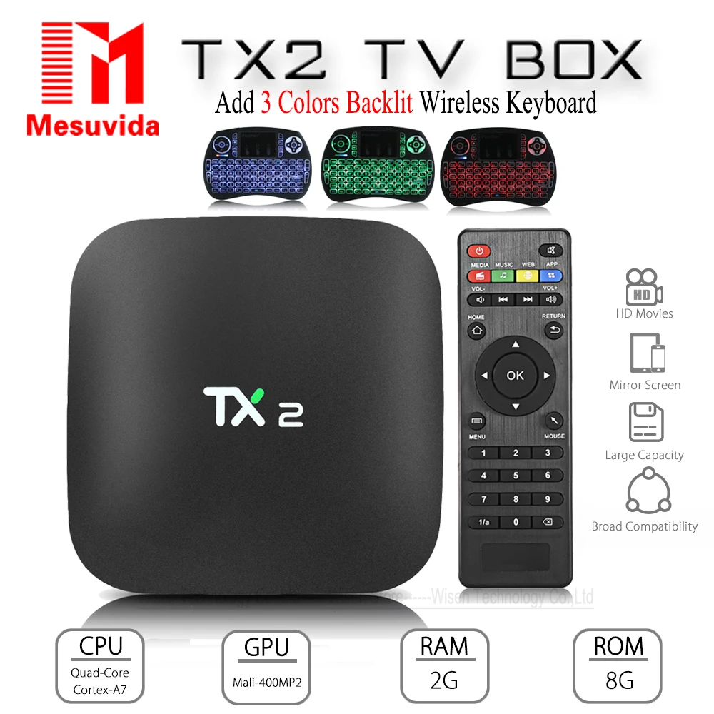 Mesuvida TX2 R2 Android 6.0 Умные телевизоры коробке 2 г 16 Bluetooth2.0 KD медиаплеер Rockchip RK3229 32Bit 2.4 wi