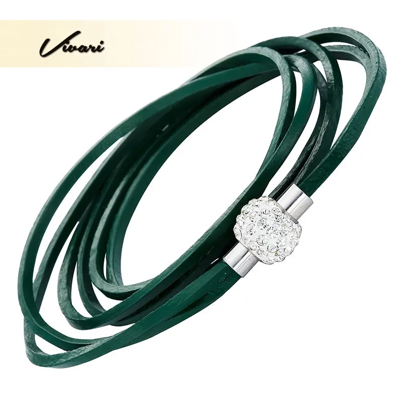 Vivar простой стильный женский браслет из натуральной кожи многослойный зеленый