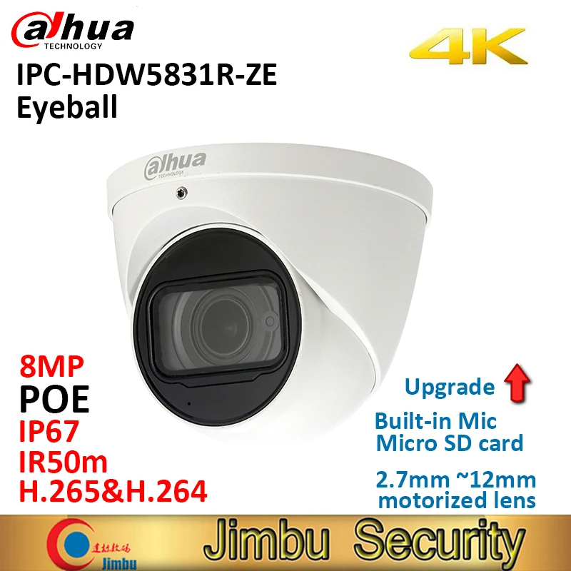 Dahua 4K IP камера IPC HDW5831R ZE 8MP WDR IR50m Eyeball IP67 POE 2 7 мм ~ 12 Моторизованный объектив