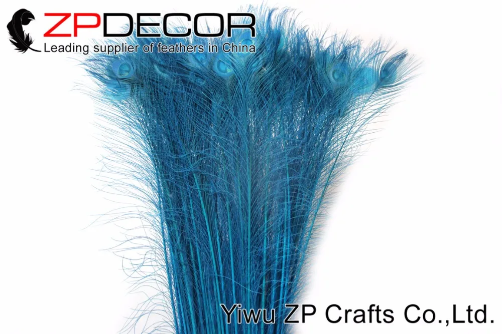 

ZPDECOR Wholesale! 100~110cm(40~43inch) 200pcs/LOT Excellent Quality Beautiful Bleached Dyed Turquoise Peacock Tail Feather