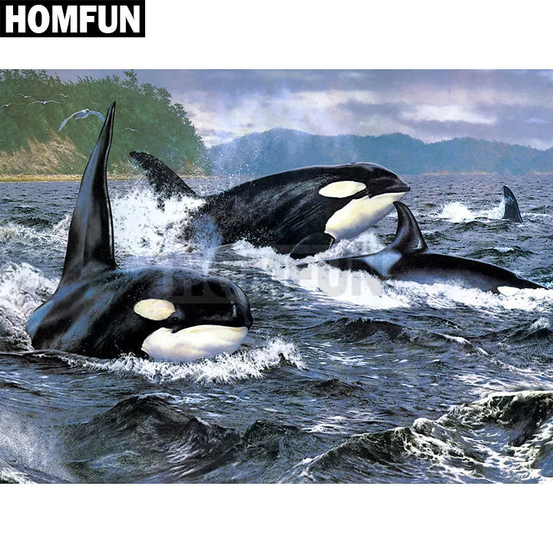 Алмазная живопись HOMFUN A00390 картина морские киты с полными квадратными/круглыми