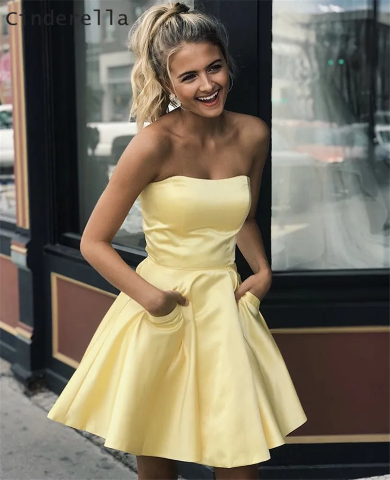 

Мини-платье Золушки, милое желтое платье без рукавов, а-силуэта, на молнии сзади, мини-платье для Homecoming