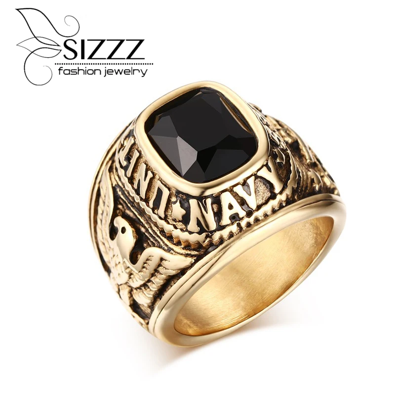 

SIZZZ Superior quality Vintage army rings with CZ Zircon stainless steel eagle pattern ring for male Wedding alliances