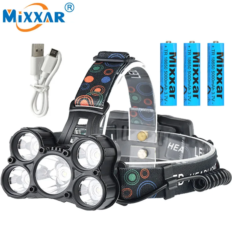 Zk20 mixar светодиодный налобный фонарь походный головной светильник 5 * T6 Recahrgeable