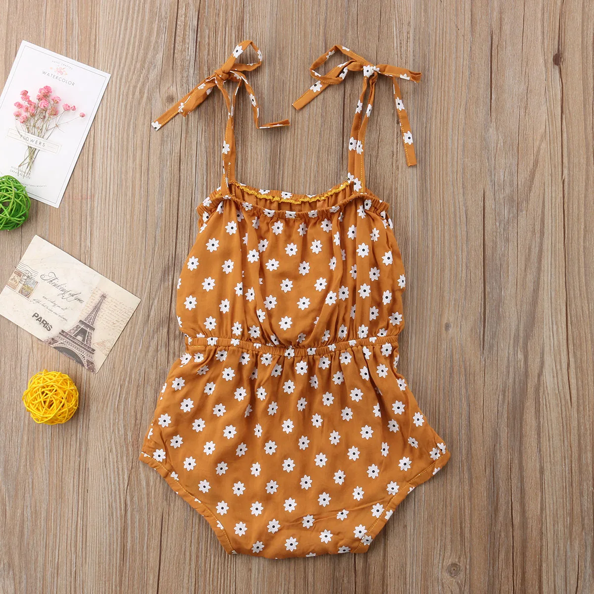 

2019 Neck Toddler Infant Baby Girl Floral Bowknot Bodysuit Yellow Jumpsuit Summer Outfit Casual Clothes