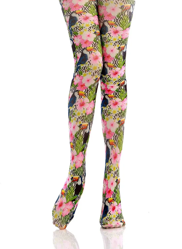 Разноцветные колготки с принтом цветов и геометрических фигур|flowers mix|flower flowersocks