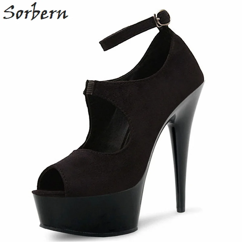 

Sorbern Black Ankle Straps Peep Toe Pumps Spike High Heel 17Cm Shoes Woman Heels Women Shoes Size 11 Mary Jane Shoes For Women