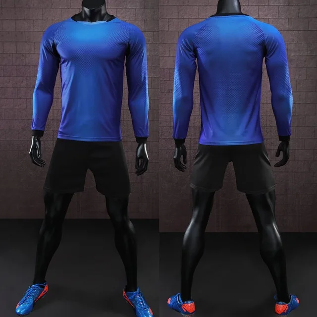 blue black shorts Длинные мужские футбольные Джерси комплект спортивный костюм на заказ Топ безболезненный для мужчин и детей футбольная тренировочная Джерси костюм вратарство Футбольная форма - Цвет: blue black shorts