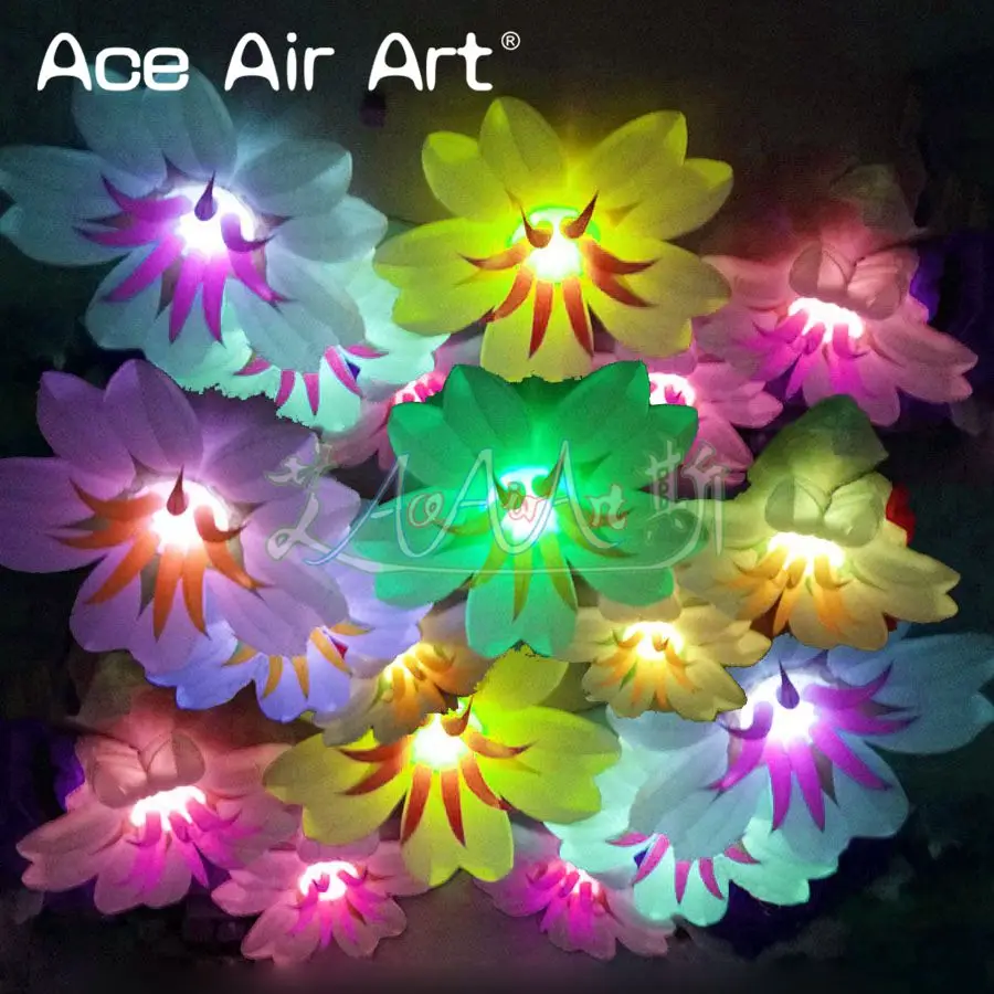 Hot sale wonderful hanging inflatable lily flower decoration glowing LED with base and wheels portable for party event | Игрушки и хобби