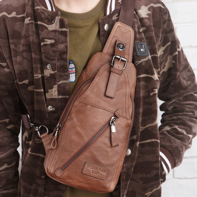 2017 натуральная кожа магнитная кнопка открытия мужской нагрудный рюкзак модный