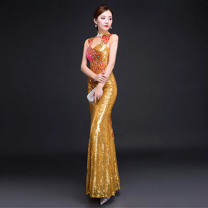 

Fashion Chinese Women Evening Dress Bride Oriental Wedding Gowns Qipao Cheongsam Dress Chinese Traditional Clothing Qi Pao