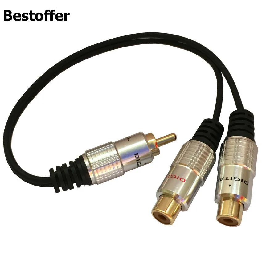 Оптовая продажа 100 шт./упак. позолоченный 1 RCA штекер-2 гнездовой разветвитель