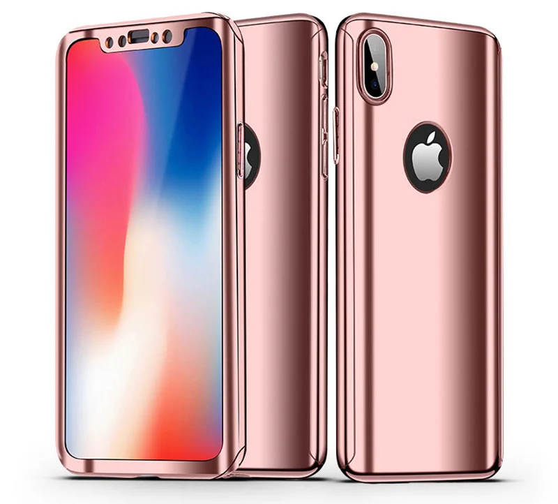 360 Degrees Luxury Full Body Mirror Tempered Glass Case For iPhone 11 Pro Max XS XR X 8 7 6 6S Plus Plating Hard PC Slim Cover - Цвет: Rose Gold