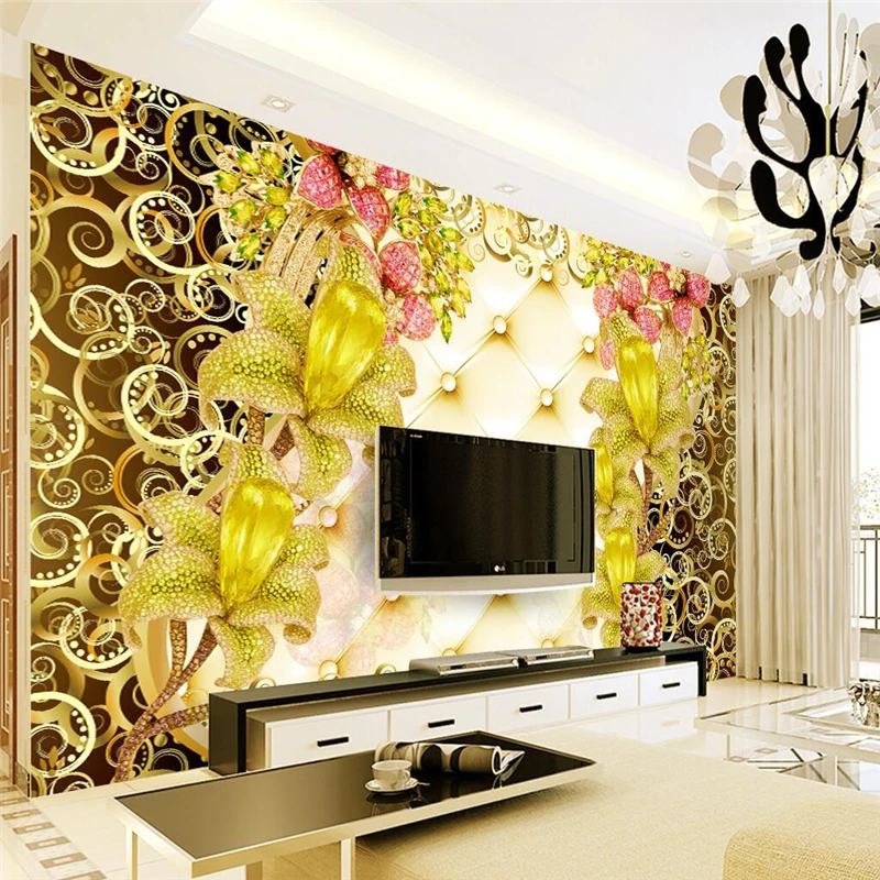 

Beibehang большая индивидуальная настенная бумага роскошные золотые украшения обои с лилиями диван гостиная спальня фоновая стена для телевиз...
