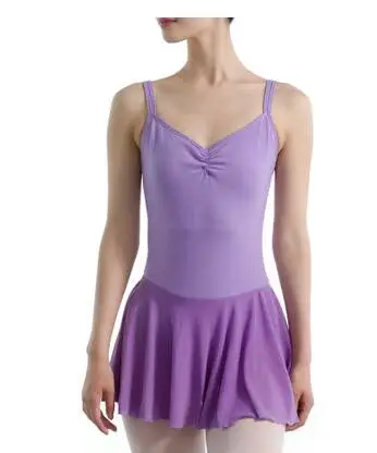 Adult Ballet Dress Double Spaghetti Straps Sleeveless Leotard Ballet Bodysuit with Mesh Skirt Dance Leotards for Women