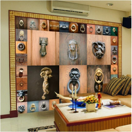 Mural Ностальгию старинные моды кнопку mural ктв 3D обои гостиной телевизор стены