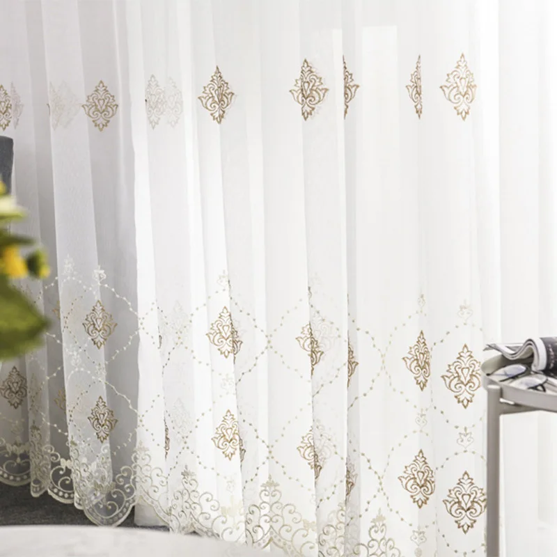 color 1 European Luxury Mesh Embroidered Curtain for Bedroom Delicate Sheer Fabric Window Cortina M068C - Цвет: color 1