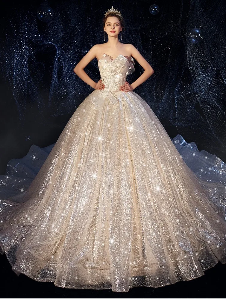 Бальное платье Vivian's Bridal блестящее звездное небесное с бантом вуаль свадебное