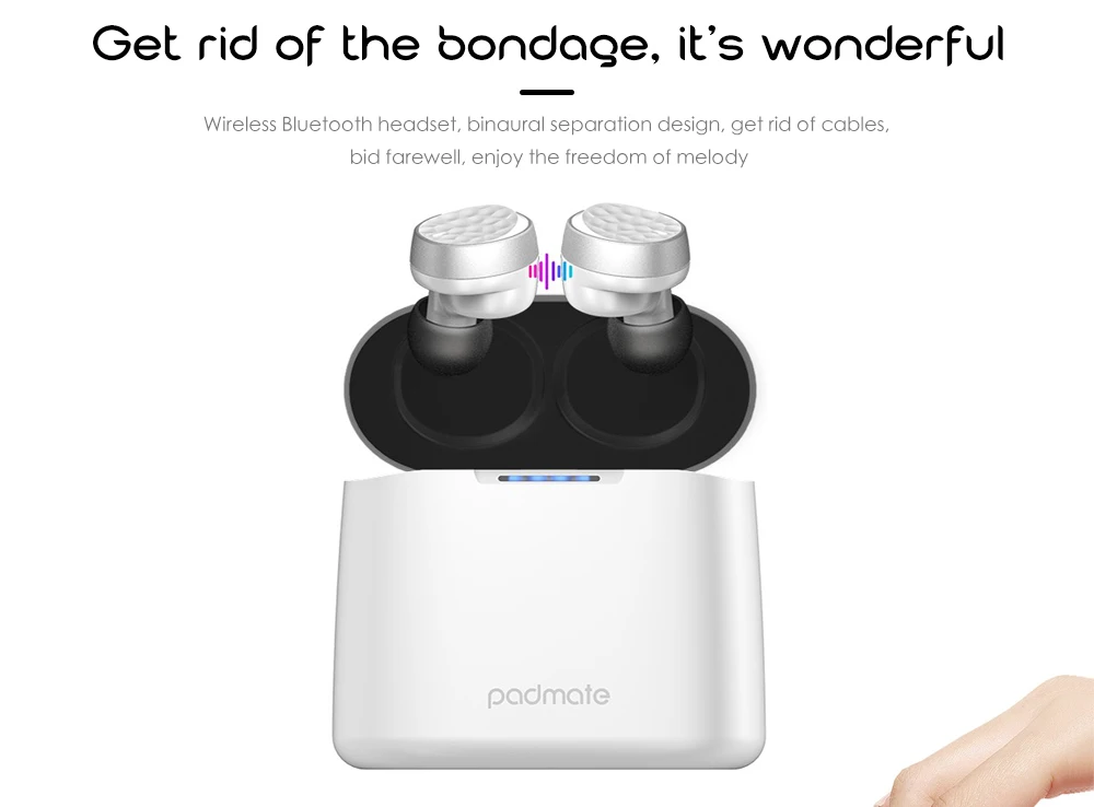 Padmate T5 наушники-вкладыши TWS с Беспроводной Bluetooth наушники стерео звук наушники IPX6 Водонепроницаемый сенсорный Управление с зарядный чехол для телефона