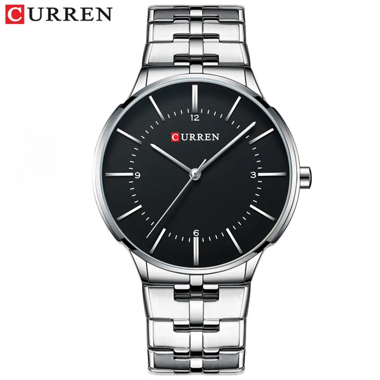 silver black CURREN Мужские модные часы спортивные кварцевые часы мужские s часы лучший бренд класса люкс полностью стальные бизнес водонепроницаемые часы Relogio Masculino - Цвет: silver black