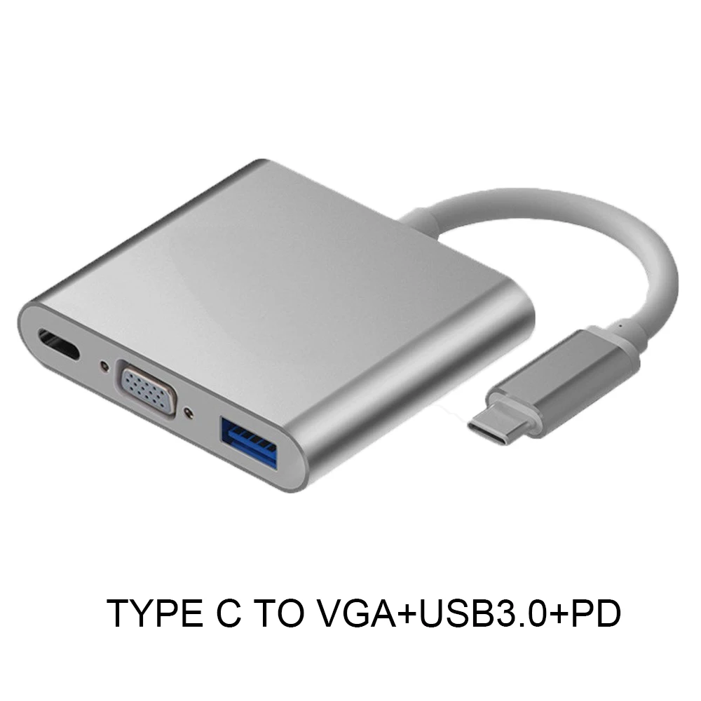 gray 4 в 1 USB C HDMI Тип c к HDMI 4 к адаптер VGA USB3.0 аудио видео конвертер PD 87 Вт быстрое зарядное устройство для Macbook pro samsung s9 s10 - Цвет: gray