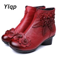 2020 new arrival vintage boots genuine leather ankle boots new winter women warm shoes soft non slip bottom soles plus size