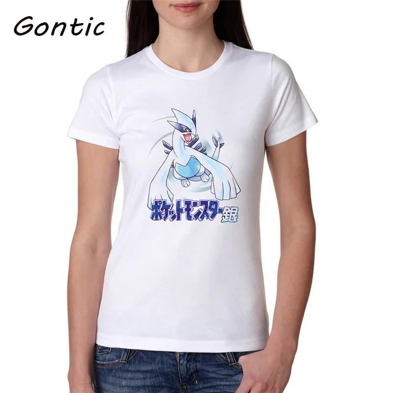 Kawaii японский стиль мультфильм забавные женские футболки карманные монстры: